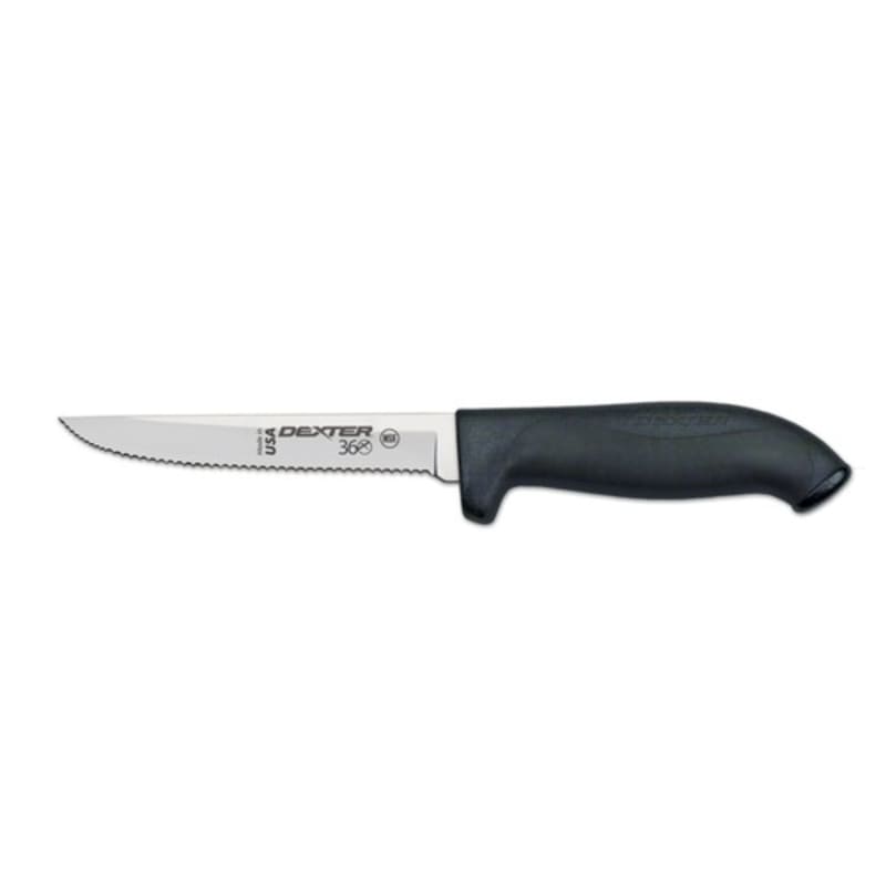 Dexter Russell S360-5SC-PCP 36003 360 Series Black Handle 5 Inch Scalloped Edge DEXSTEEL High Carbon Steel Utility Knife In Packaging