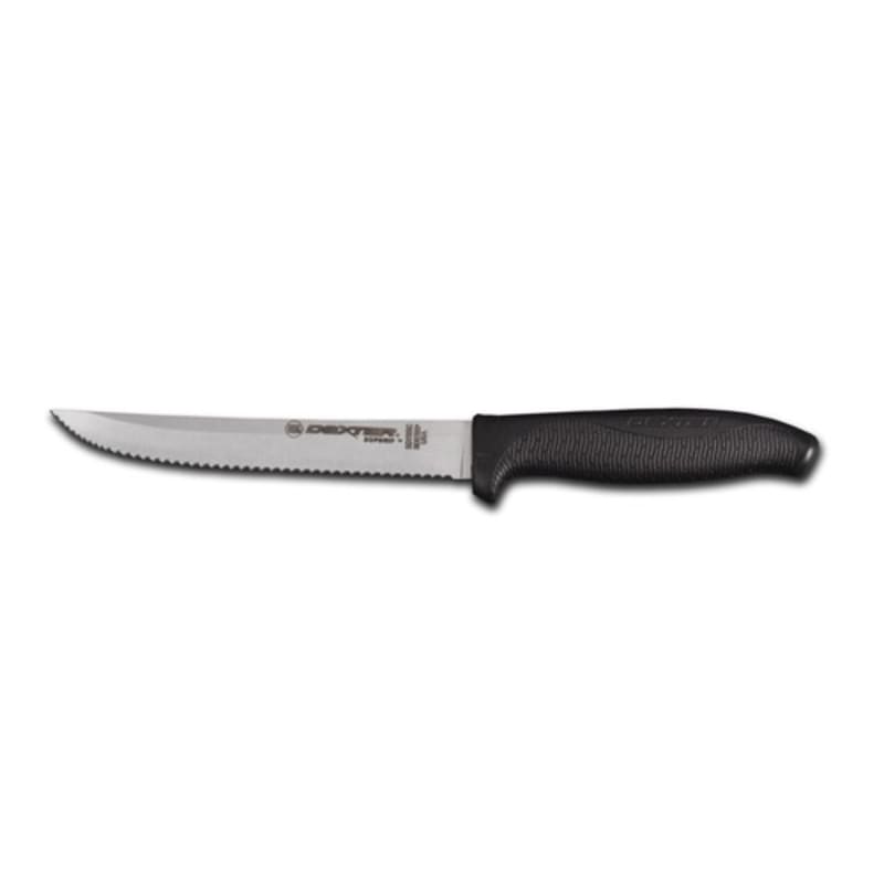 Dexter Russell SG156SCB-PCP 24213B SofGrip Black Handle 6 Inch Scalloped Edge High Carbon Steel Utility Slicer In Packaging