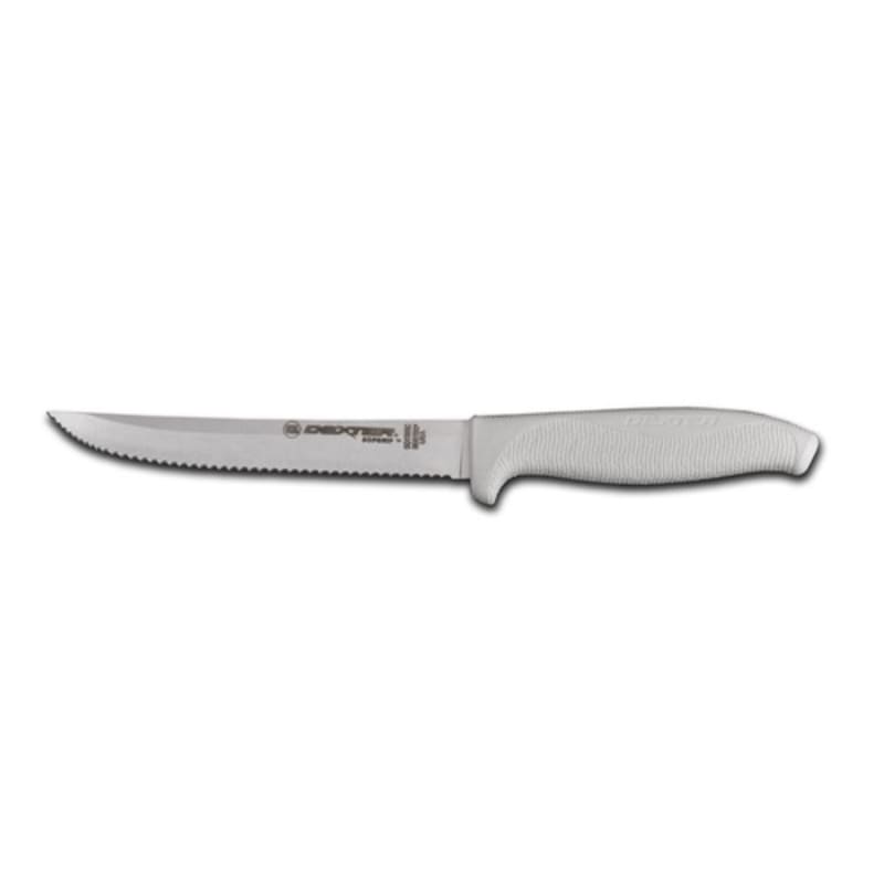 Dexter Russell SG156SC-PCP 24213 SofGrip White Handle 6 Inch Scalloped Edge High Carbon Steel Utility Slicer In Packaging