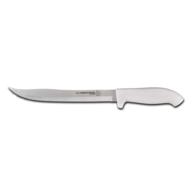Dexter Russell SG142-9SC-PCP 24263 SofGrip White Handle 9 Inch Scalloped Edge High Carbon Steel Utility Slicer In Packaging
