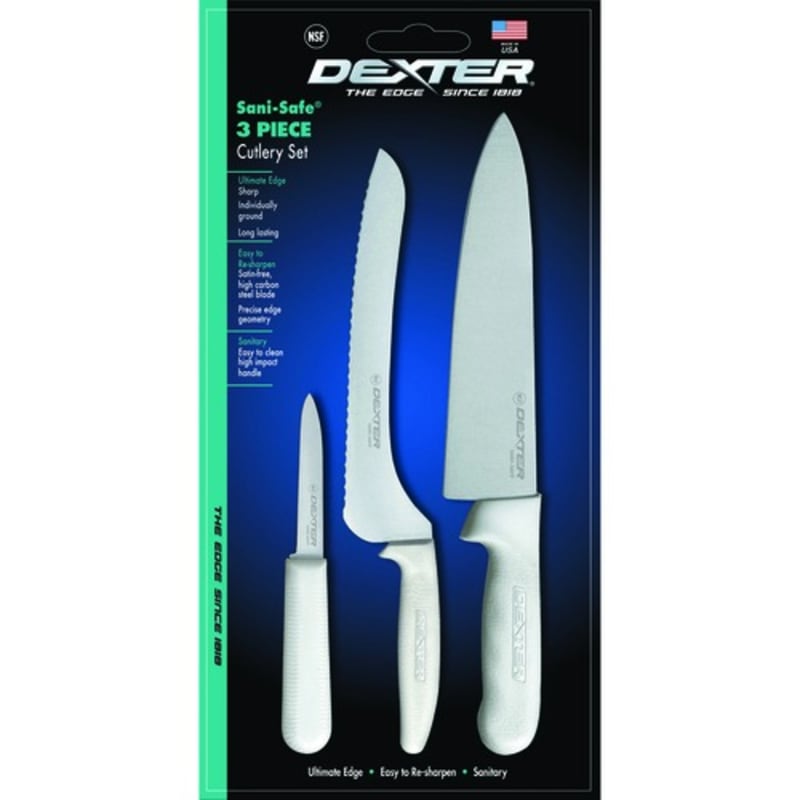 Dexter Russell SS3 20503 Sani-Safe 3-Piece Cutlery Set With White Handles