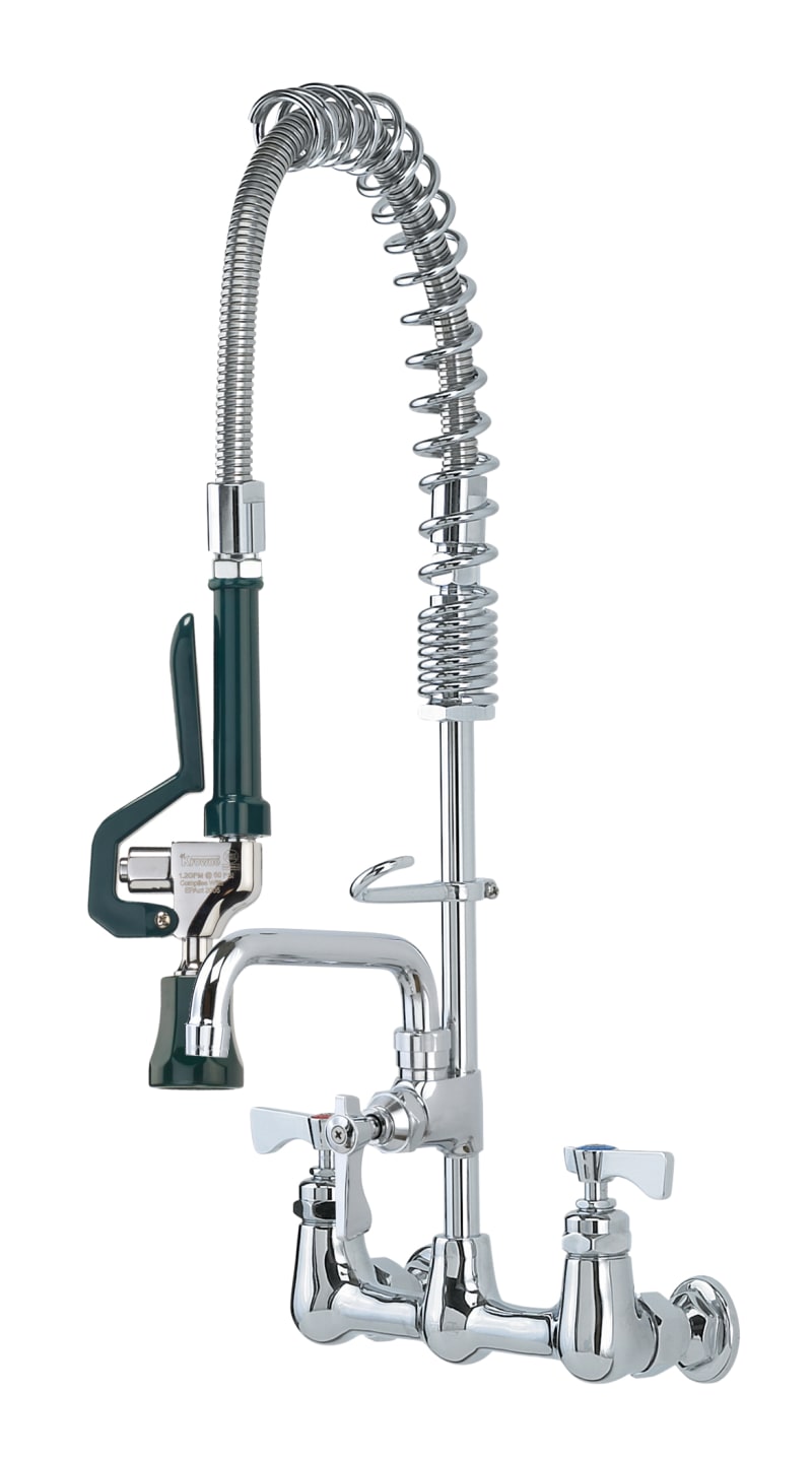 Krowne 18-706L Royal Series 8" Center Wall Mount Space Saver Pre-Rinse W/ Add On Faucet And 6" Spout, No Ring