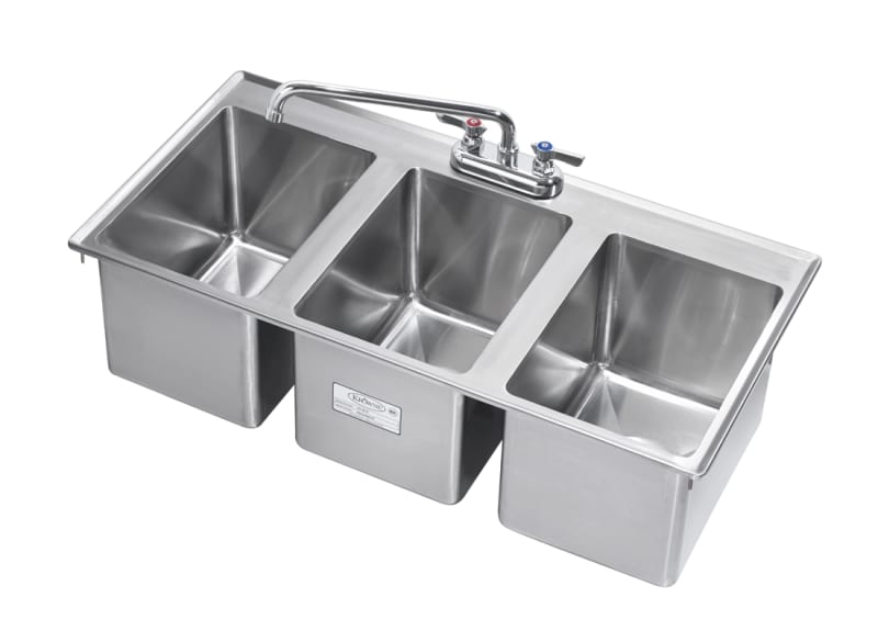 Krowne HS-3819 Drop In 3-Compartment Sink, 36" X 18" Oa, Includes Faucet And Drains