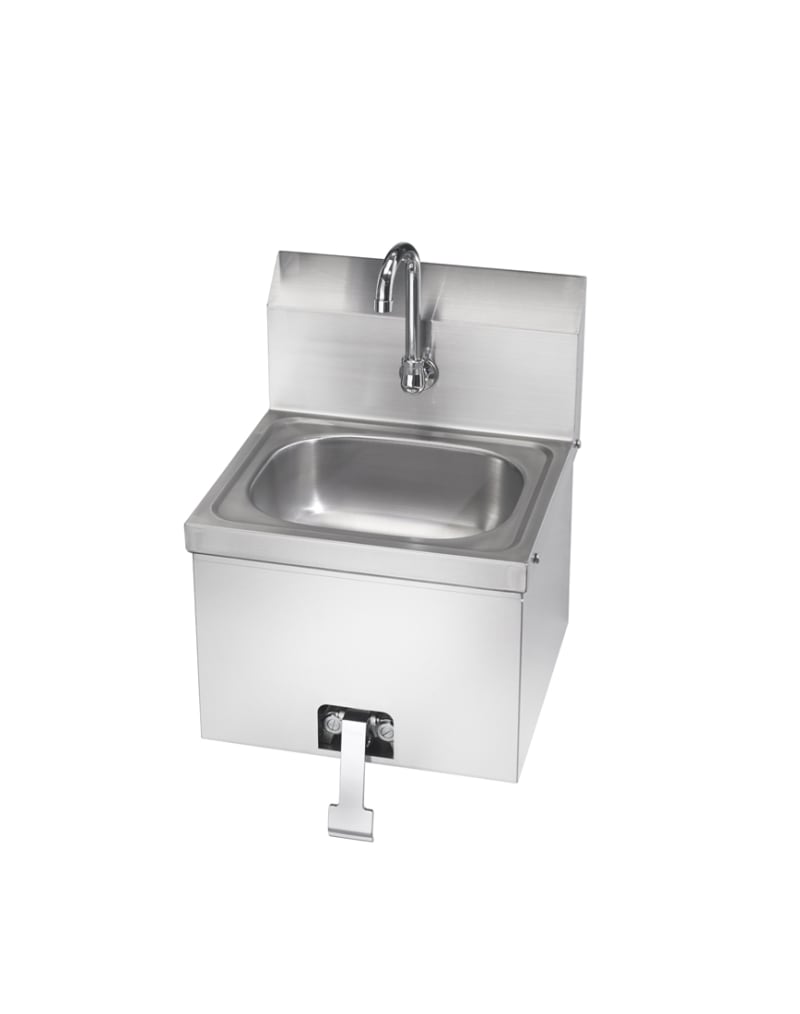 Krowne HS-15 16" Wide Wall Mount Hand Sink With Knee Valve Faucet, Drain, And Wall Bracket