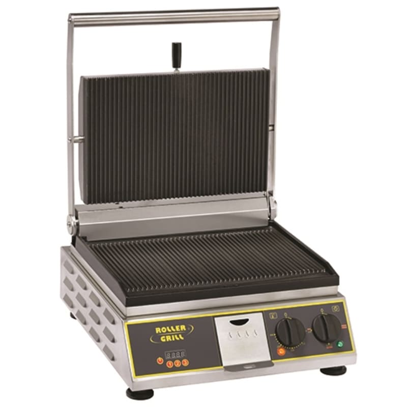 Equipex PANINI PREMIUM/1-R 14" Single Panini Grill with Grooved Top and Bottom Plates, 120V