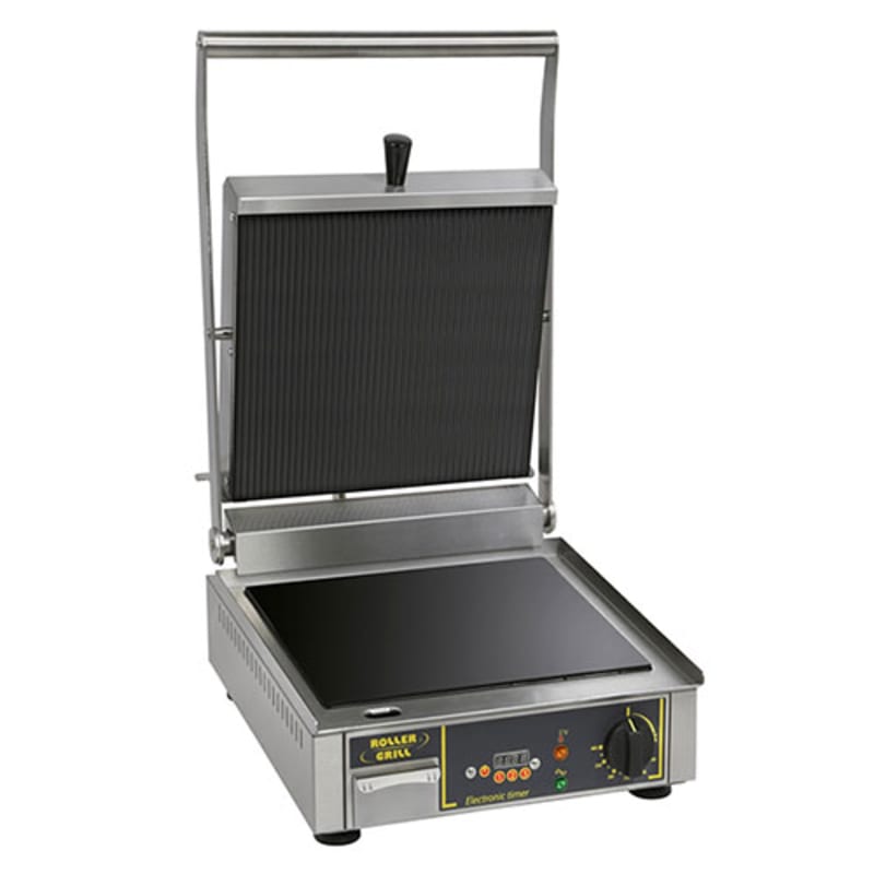 Equipex PANINI VG-L 13-1/4" Single Panini Grill with Grooved Top and Smooth Bottom Plates, 208/240V