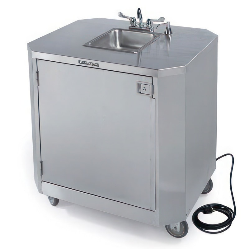 Lakeside Manufacturing 9610HRM Hand Washing Station with (1) 10" x 12" x 5" Sink Bowl, Hot and Cold Faucet, 10 Gallon Capacity, Hard Rock Maple Laminate Finish