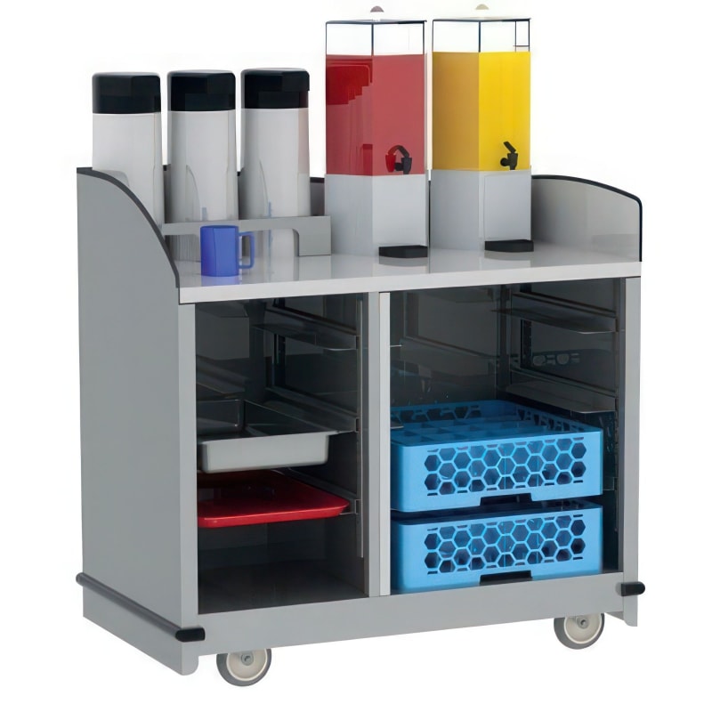 Lakeside Manufacturing 8708B Mobile Hydration Station, (2) Storage Compartments, Flat Top, High Sides, 34 1/2-in. Counter Height, Black Laminate Finish