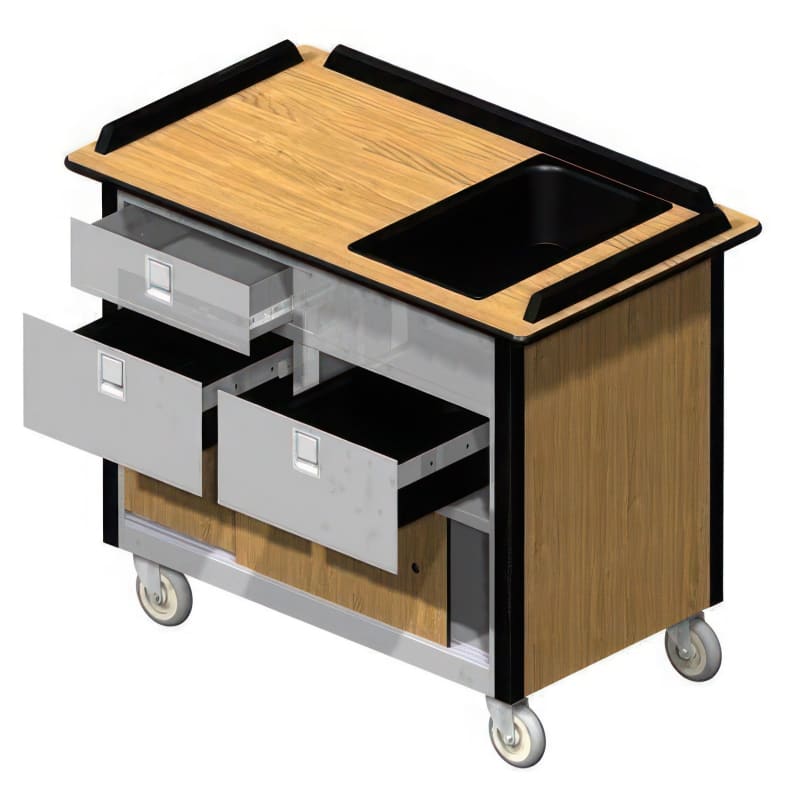 Lakeside Manufacturing 69030B Mobile Hydration Station, (1) Storage Compartment with Sliding Doors, (1) 3-in. Utility Drawer, (2) Chilled Drawers, (1) Eutectic Top Bin, Black Laminate Finish