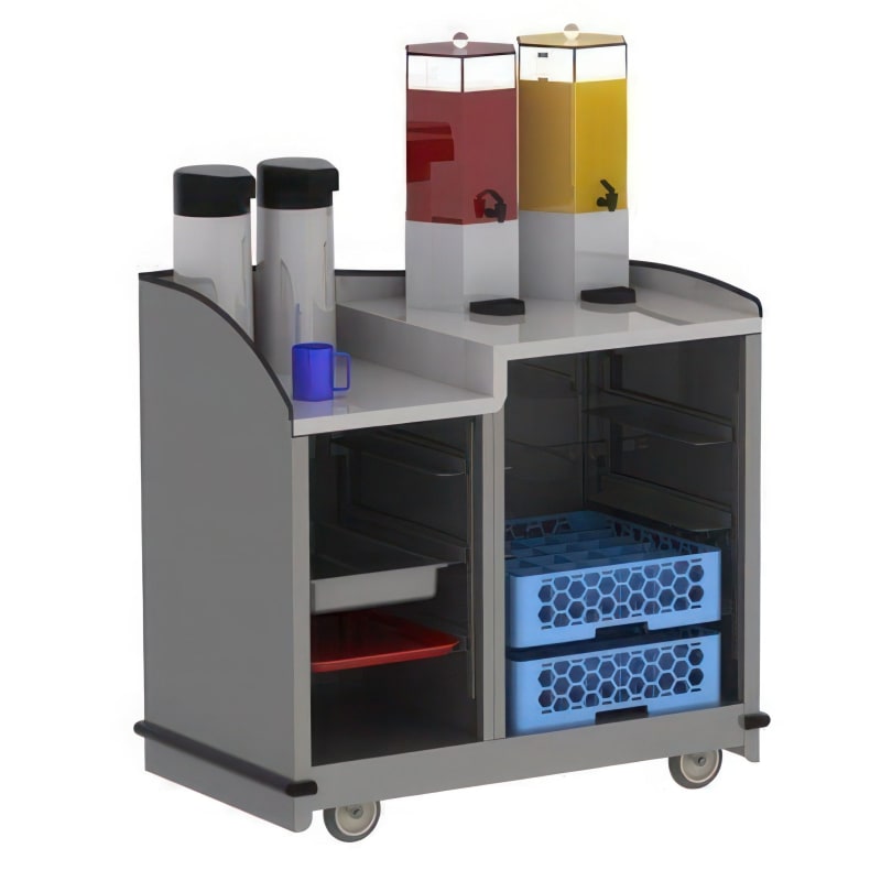 Lakeside Manufacturing 8706HRM Mobile Hydration Station, (2) Storage Compartments, Dual Height Top, 34 1/2-in. and 38 1/2-in. Counter Height, Hard Rock Maple Laminate Finish
