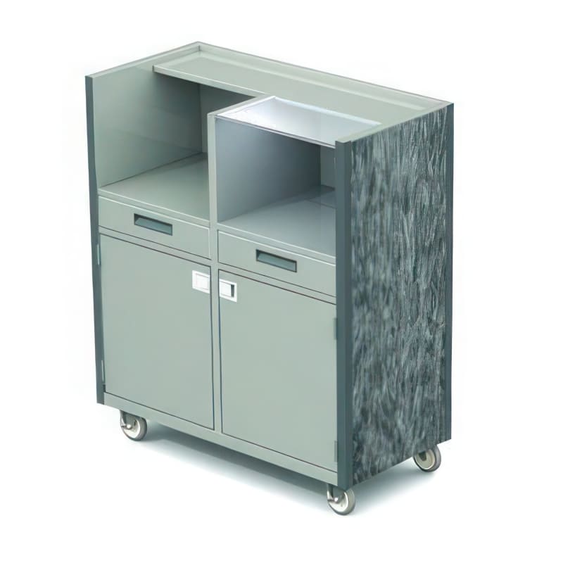 Lakeside Manufacturing 4608B Mobile Set-Up Station, (2) Open Compartments, (2) Enclosed Compartments, (2) Utility Drawers, Black Laminate Finish