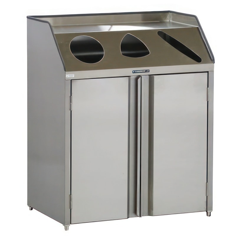Lakeside Manufacturing 4415B Front Access Waste and Recycling Station, (3) Compartments, (2) 23 Gallon Capacity, Black Laminate Finish
