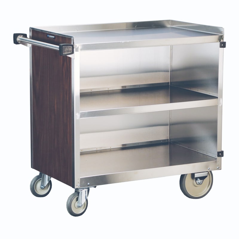 Lakeside Manufacturing 844W Enclosed Bussing Cart, Stainless Steel, 3 Shelf: 21" x 35", 700-Lb. Capacity, Walnut Vinyl Finish