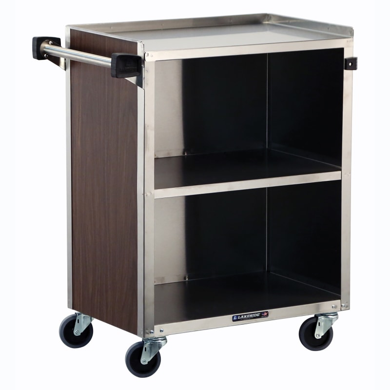 Lakeside Manufacturing 610B Enclosed Bussing Cart, Stainless Steel, 3 Shelf: 15-1/2" x 24", 300-Lb. Capacity, Black Vinyl Finish