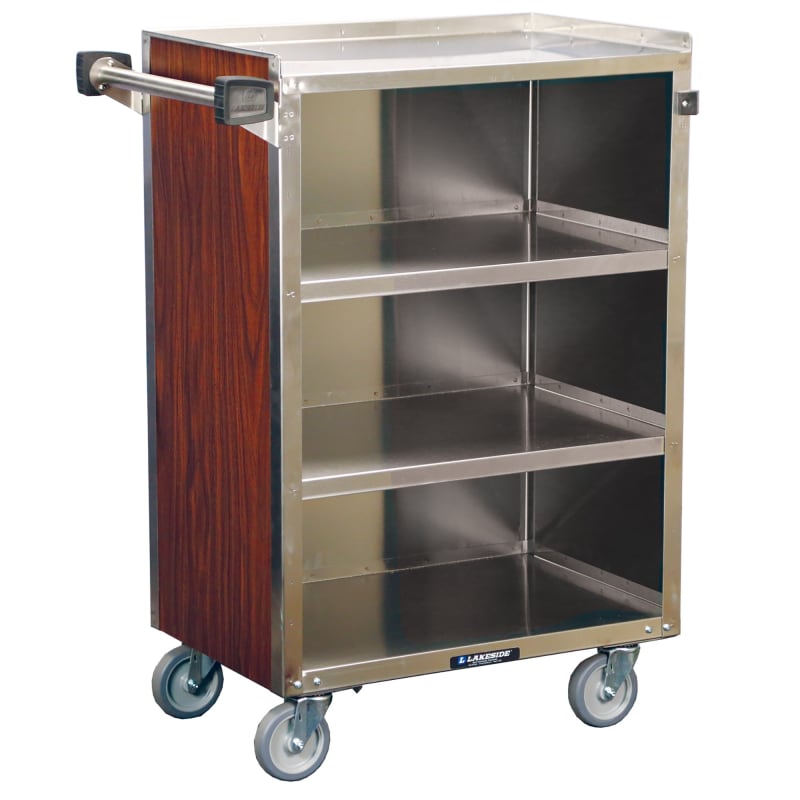 Lakeside Manufacturing 815B Enclosed Bussing Cart, Stainless Steel, 4 Shelf: 15-1/2" x 24", 500-Lb. Capacity, Black Vinyl Finish