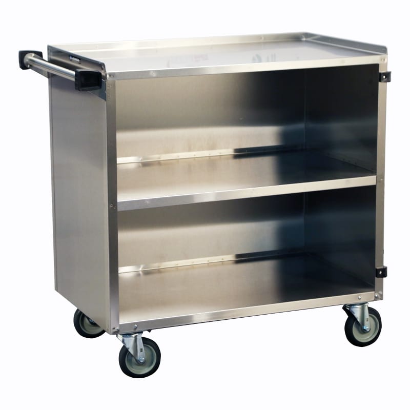 Lakeside Manufacturing 644B Enclosed Bussing Cart, Stainless Steel, 3 Shelf: 21" x 35", 500-Lb. Capacity, Black Vinyl Finish