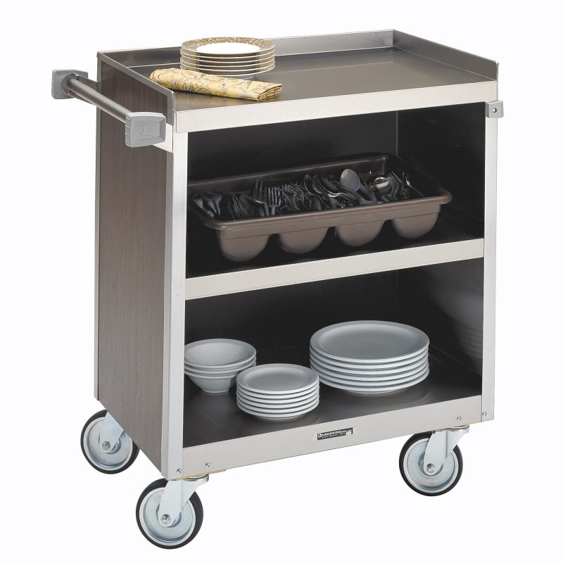 Lakeside Manufacturing 822W Enclosed Bussing Cart, Stainless Steel, 3 Shelf: 18" x 27", 700-Lb. Capacity, Walnut Vinyl Finish