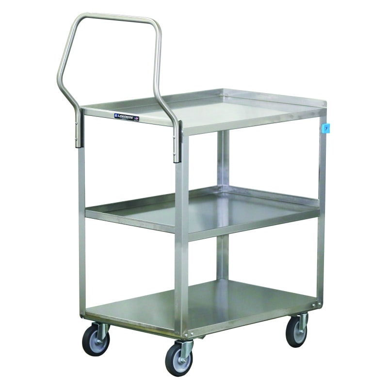 Lakeside Manufacturing 4422 Handler Series Utility Cart with Ergonomic Handle, 3 Shelf: 18" x 27", 500-Lb. Capacity