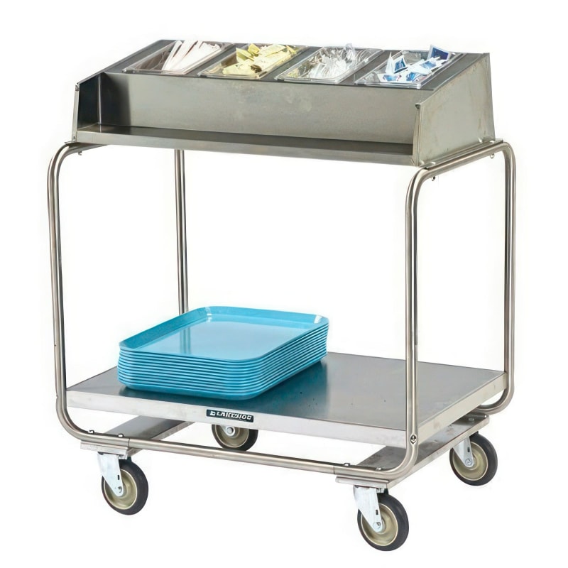 Lakeside Manufacturing 214 Tray and Condiment Cart, Tubular Stainless Steel, (1) 21 1/2 x 33 3/4-in Shelf, (4) 1/4-in Pans