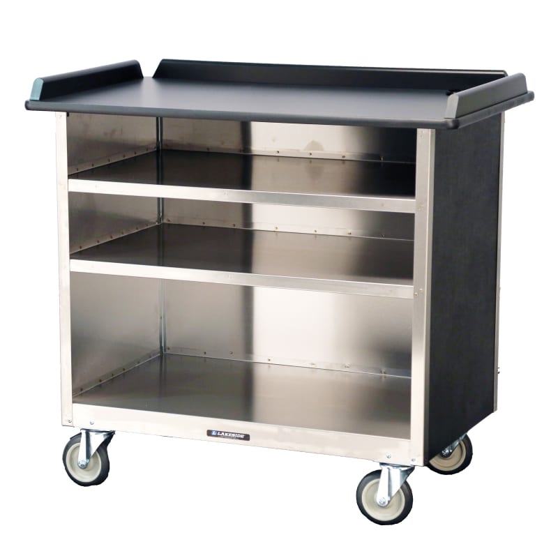 Lakeside Manufacturing 678B Beverage Service Cart, Enclosed, 3 Shelf: 21" x 35", Black Vinyl Finish