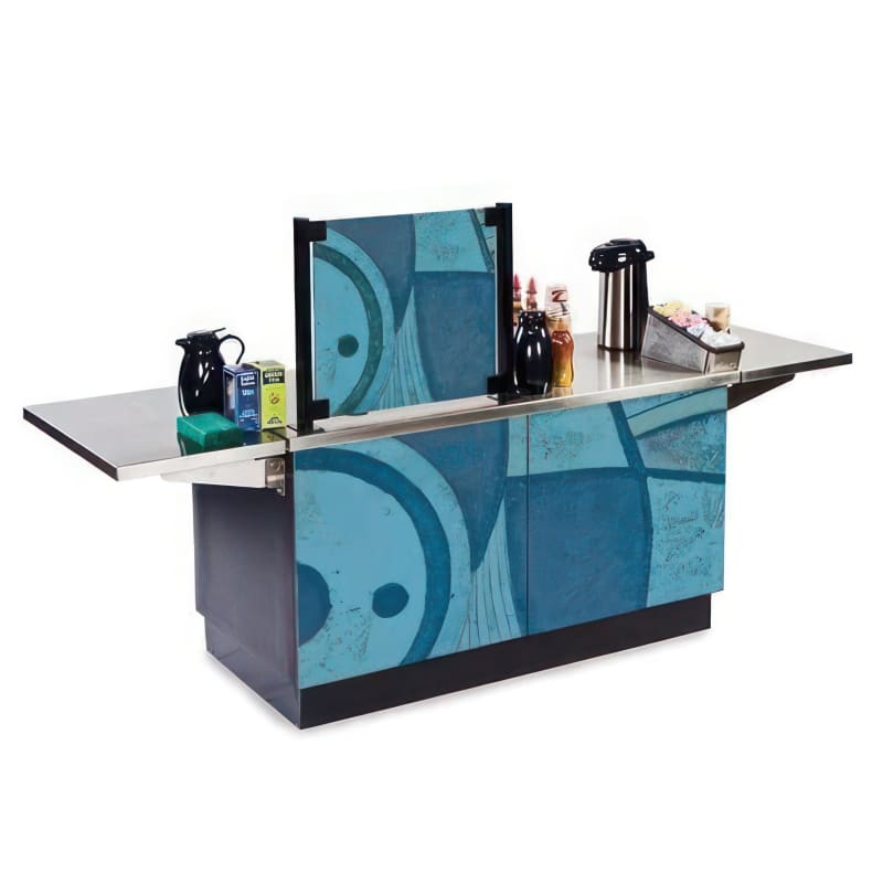 Lakeside Manufacturing 6120B Mobile Coffee Kiosk, Stainless Steel Frame, Laminate Panels, (3) Storage Compartments, (2) 18-in. Drop Leaves, (1) 30 x 60-in. Counter, Black Laminate Finish