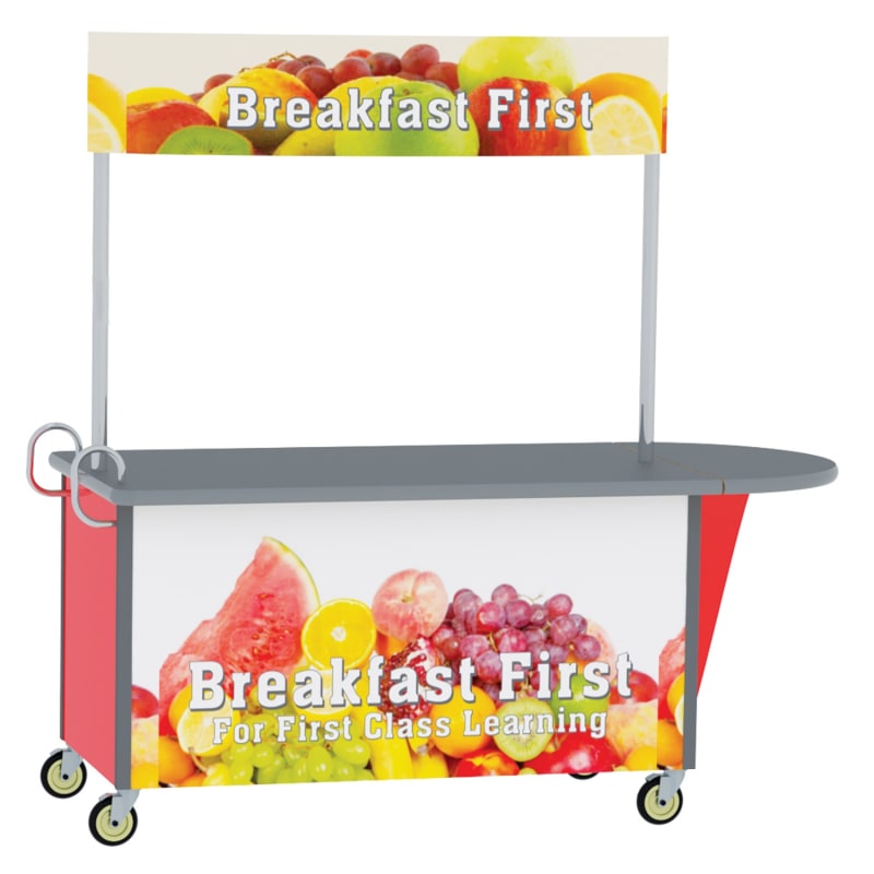 Lakeside Manufacturing 764W Breakfast Cart with Overhead Graphic Banner, Flat Top, Walnut Laminate Finish