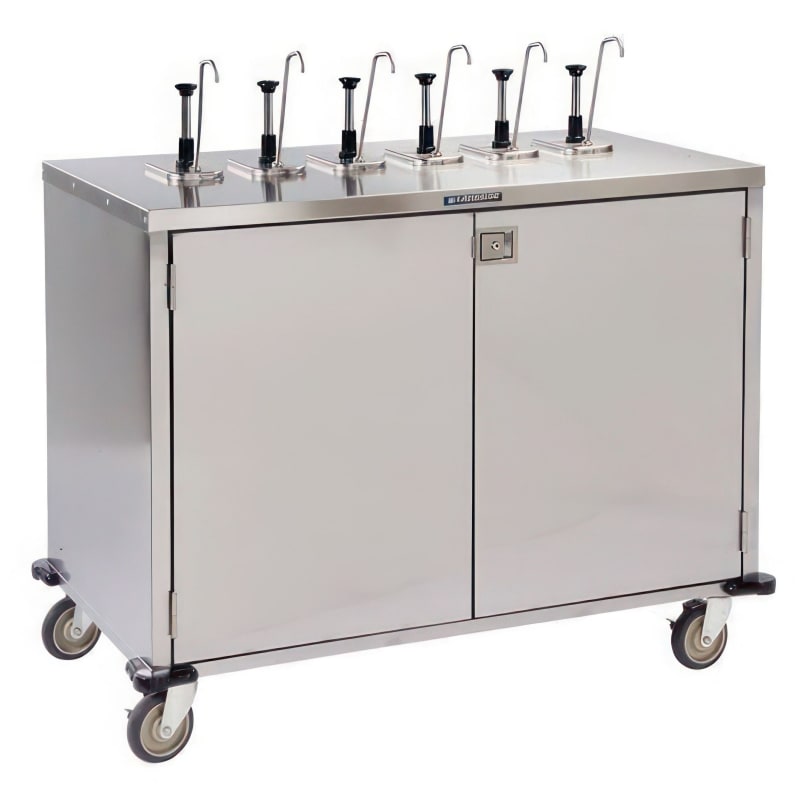 Lakeside Manufacturing 70211HRM E-Z Serve Mobile Condiment Cart, 39-in Tall Counter with (6) Flat Top Pumps, (3) Product Dispensers, Hard Rock Maple Laminate Finish