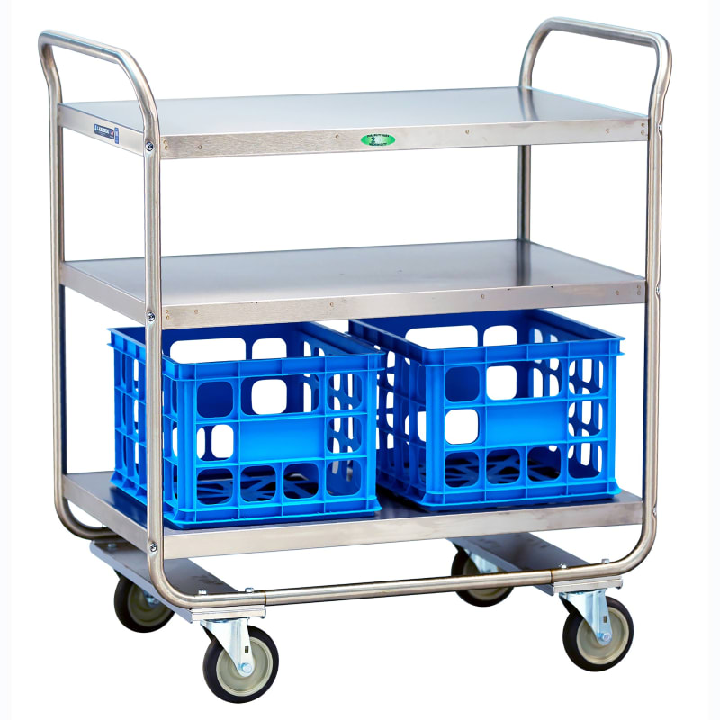 Lakeside Manufacturing 2444 Milk Crate Transport Cart, Tubular, Stainless Steel, 3 Shelf: 21" x 33", 500-Lb. Capacity