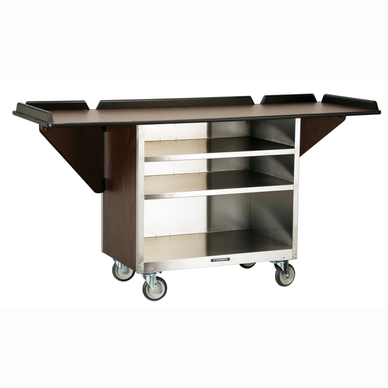 Lakeside Manufacturing 675B Beverage Service Cart, Enclosed, Drop Leaves, 3 Shelf: 21" x 35", Black Vinyl Finish
