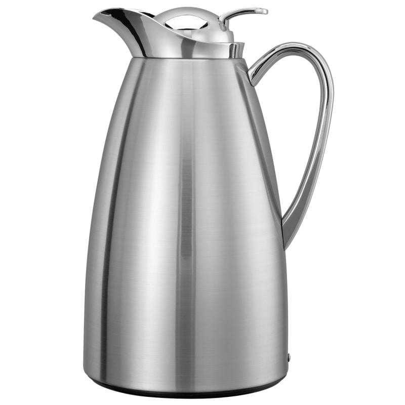 Service Ideas CJZS1BS Classy Carafe, Vacuum Insulated Carafe, Stainless Vacuum, 1 Liter, Brushed with Polished Accents