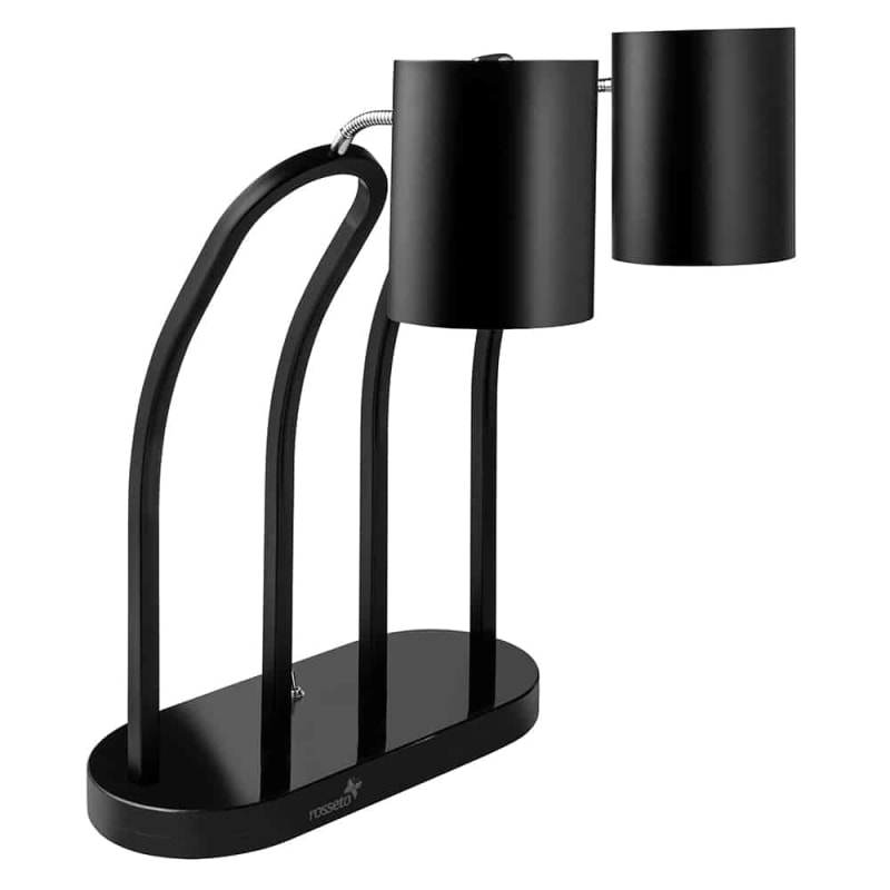 Rosseto HL023 Double Black Matte Heat Lamp, Plain Shade, Black Metal Base