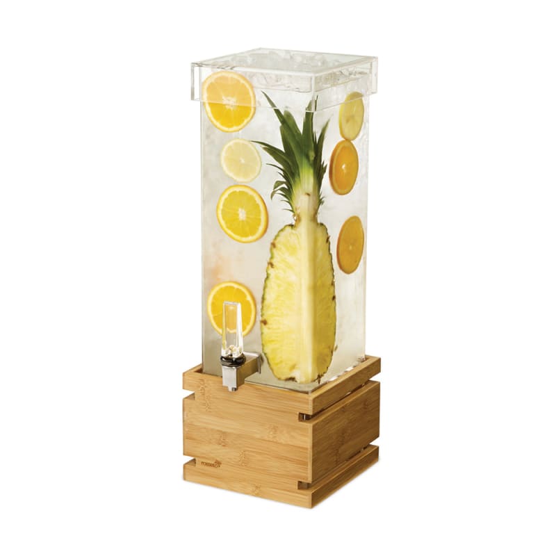 Rosseto LD179 Rosseto 2 Gal. Rectangle Clear Acrylic Beverage Dispenser with Bamboo Base