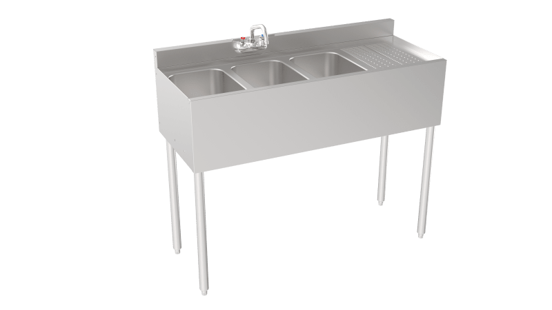Krowne 18-43L Silver Series 48"W Three Compartment Underbar Sink with Right Drainboard