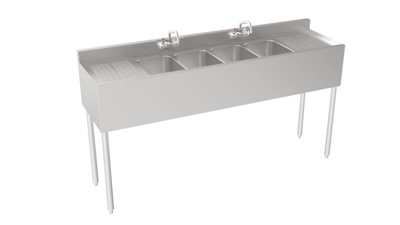 Krowne 18-64C Silver Series 72"W Four Compartment Underbar Sink with Left and Right Drainboard