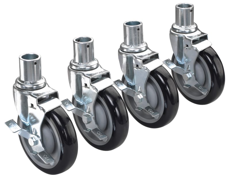 Krowne 28-151S 6" Overall Universal Wire Shelving Caster with Side Brake, 5" Wheel, Set of 4