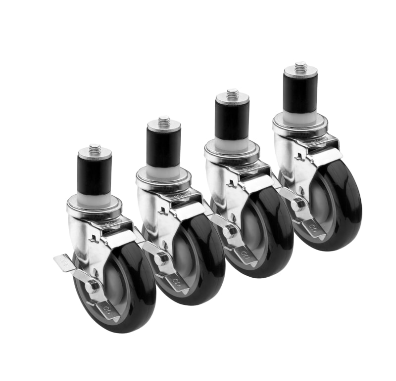 Krowne 28-118S 4" Overall 1-1/2" Stem Worktable Caster with Side Brake, 3" Wheel, Set of 4