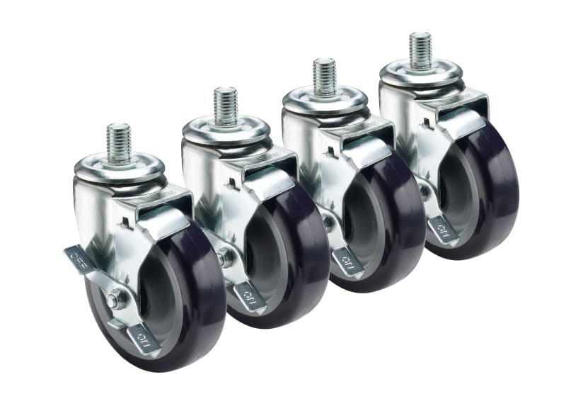 Krowne 28-147S 6" Overall Heavy Duty 3/4"-10 Threaded Stem Caster with Side Brake, 5" Wheel, Set of 4