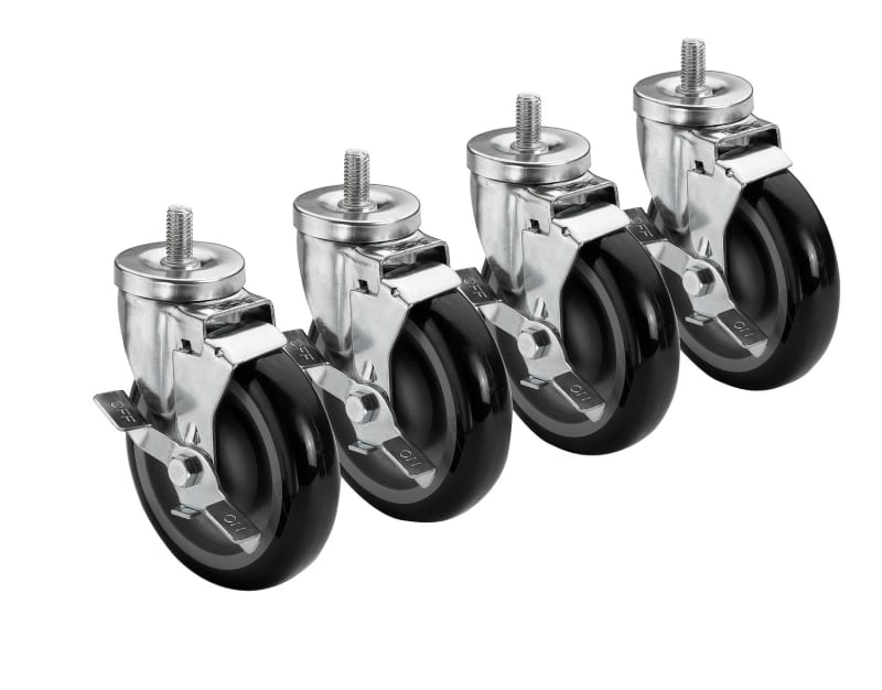 Krowne 28-146S 6" Overall 3/4" - 10 Threaded Stem Caster with Side Brake, 5" Wheel, Set of 4