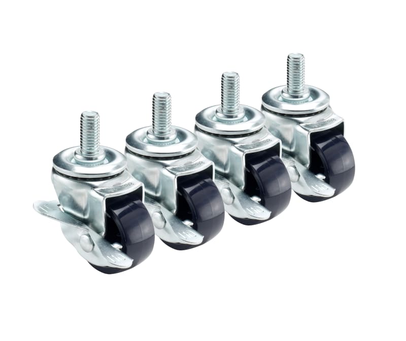 Krowne 28-139S Low Profile 3" Overall 1/2"-13 Threaded Stem Caster with Side Brake, 2" Wheel, Set of 4