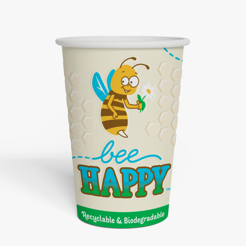 Family Hospitality Group 562DACP-BEE1 12 oz. Insulated Embossed Home-Compostable Paper Hot Cups, Bee Happy Design (500 Pack)