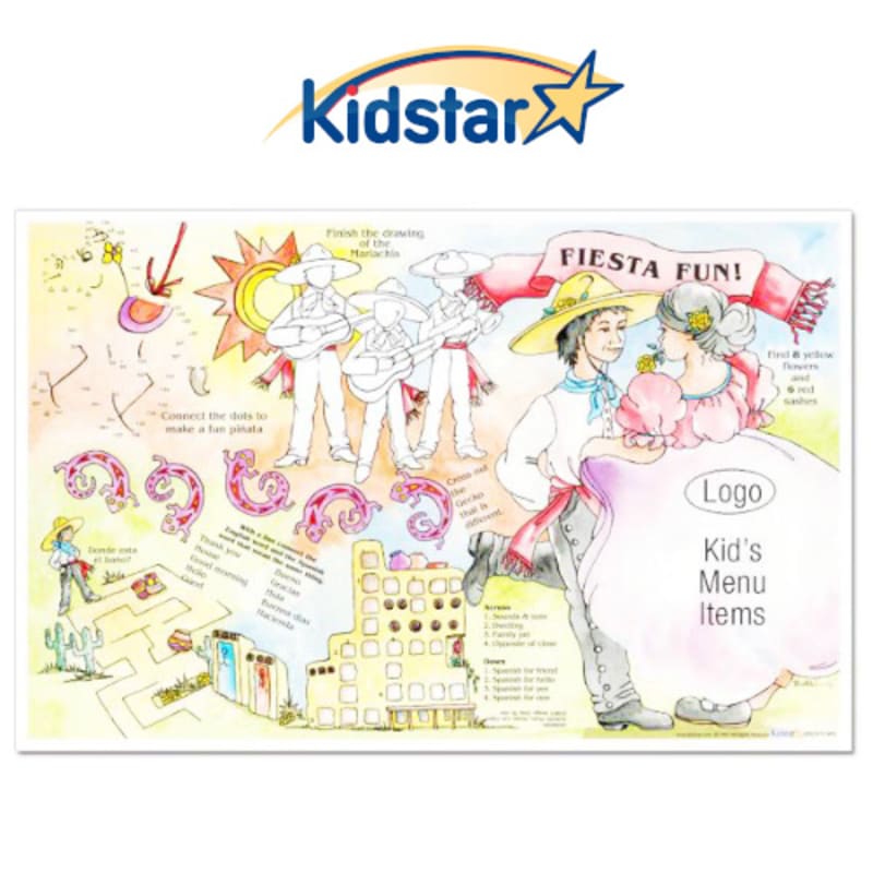 Family Hospitality Group 317-FST(500) Kids' 11 x 17" Placemats - Fiesta Fun