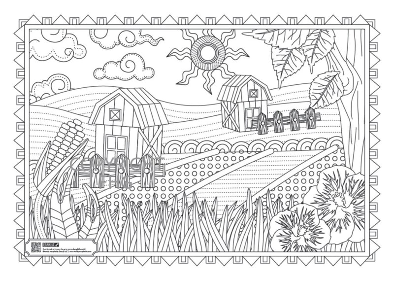 Family Hospitality Group 309V-FRM(1000) Value-Line Kids' Paper Coloring Sheet Placemat 10 x 14 in. "Farm"