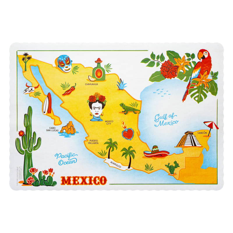 Family Hospitality Group 9514MX Mexico Placemats, 9.5 x 14 in. Paper, Scalloped Edge
