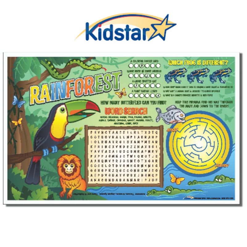 Family Hospitality Group 317-RAN(500) Kids' 11 x 17" Placemats - Rainforest Escape