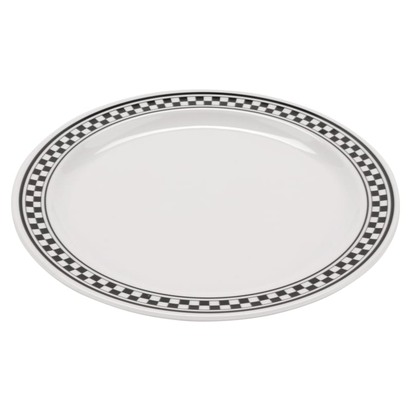 G.E.T. Enterprises WP-12-X Diamond Chexers 12" Round White/Checkerboard Melamine Plate