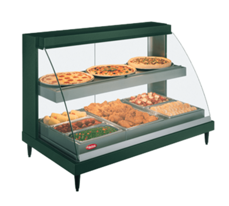 Hatco GRCDH-3PD Glo-Ray® 45" 2-Tier Designer Heated Countertop Display Case with Humidity, 120V