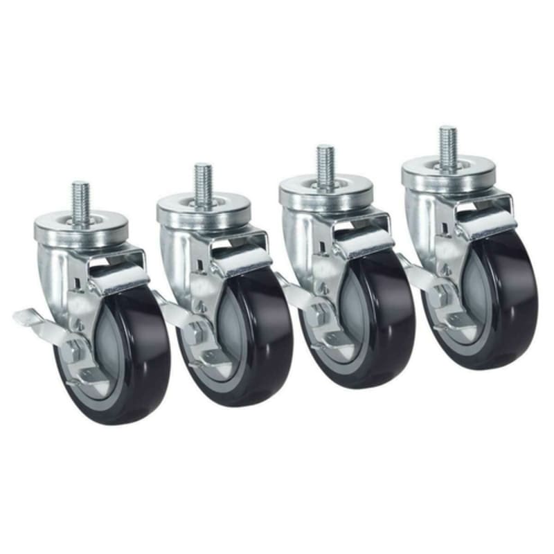 Krowne 30-141S 5" Threaded Stem Caster Set, Low-Profile, 2 w/ Brake, 2 w/out Brake