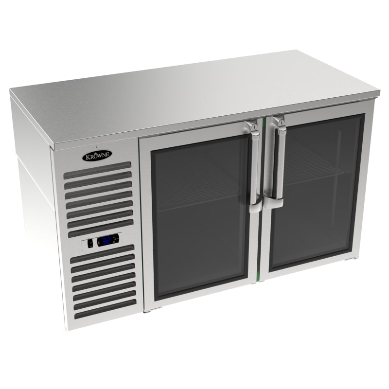 Krowne LS52L-KSS 52" Stainless Steel Counter Height Back Bar Cooler with 2 Glass Swing Doors