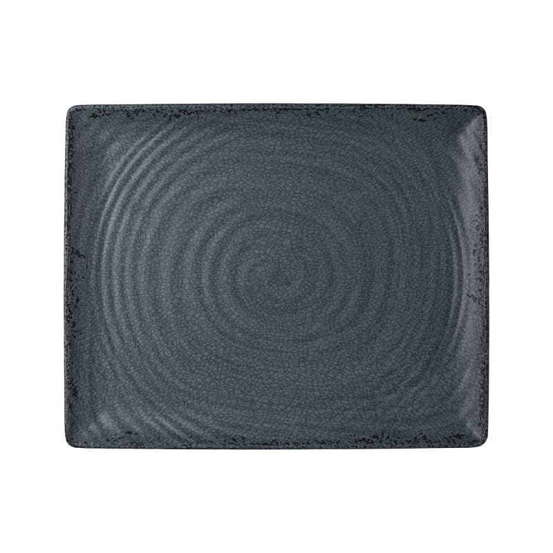 Steelite 7184TM047 Creations Pompeii 12-3/4" x 10-5/8" Rectangular Slate Black Coupe Rim Tray