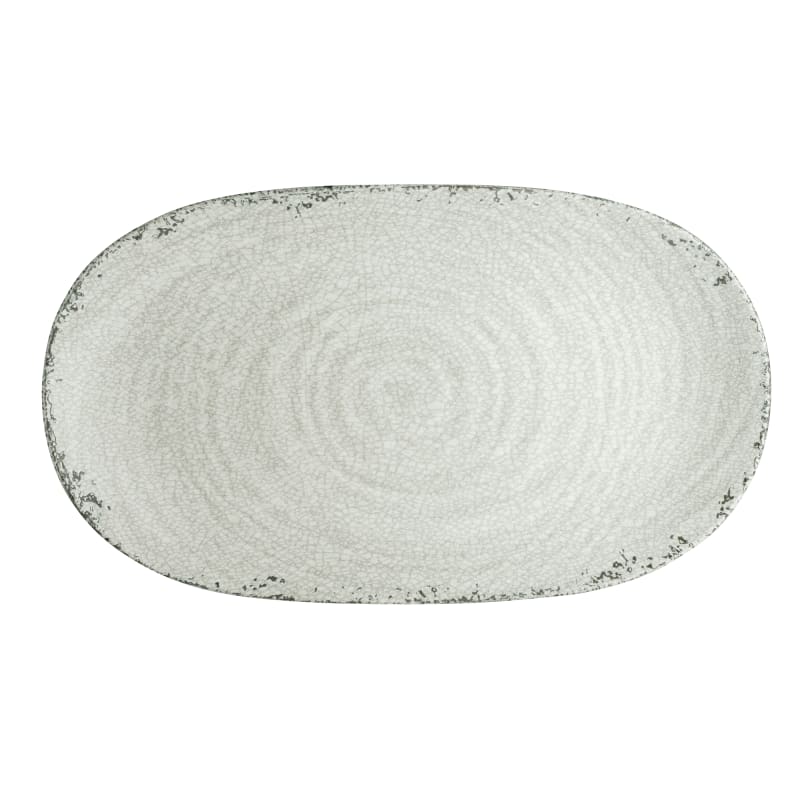 Steelite 7194TM076 Creations Pompeii 14" x 8" Oval Stone Gray Coupe Rim Platter